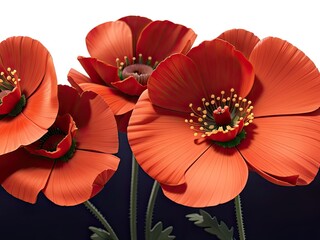 Red poppies with a stylized blossom on a dark backdrop. Armistice Day, Remembrance Day, and Anzac Day emblem