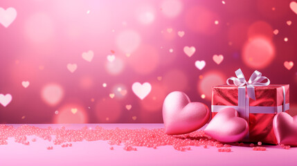 Fototapeta na wymiar Beautiful background with pink hearts. Generative AI,