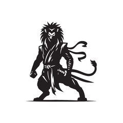 Fototapeta na wymiar Ninja Lion - A captivating image unveiling the combined prowess of a ninja's stealth and a lion's regality in a powerful silhouette.