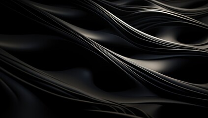 Abstract Black Waves Flowing Across a Dark Background: A Modern and Futuristic Design Element