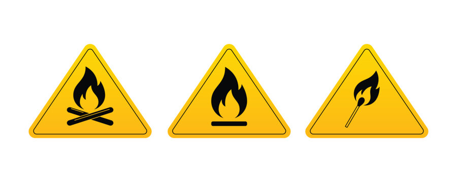 Flammable material vector caution,Burning Fire warning sign