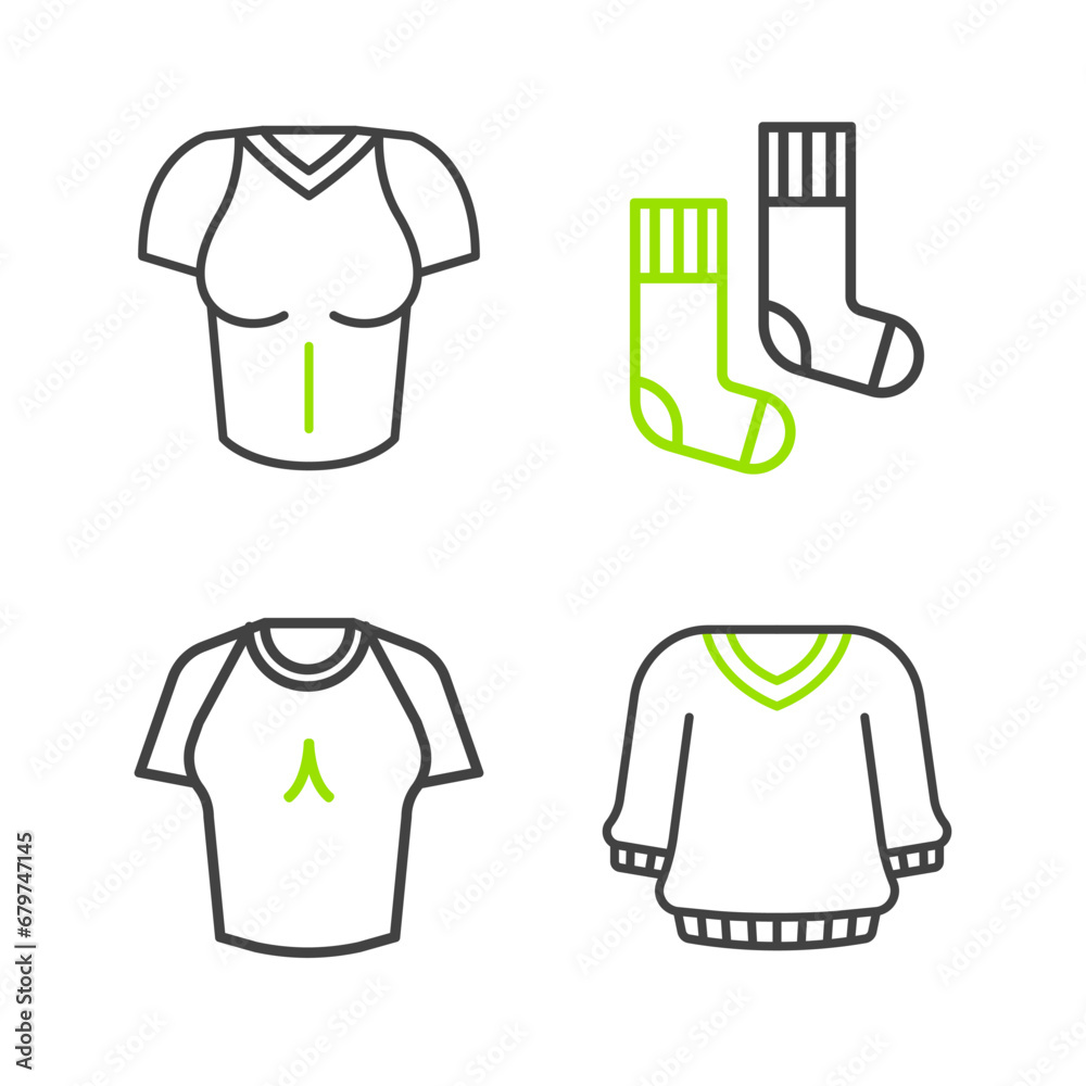 Canvas Prints Set line Sweater, T-shirt, Socks and icon. Vector