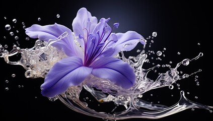 Close-Up of a Stunning Purple Flower with Water Droplets on a Black Background: A Perfect Stock Raster Image for Projects Needing a Touch of Nature and Beauty