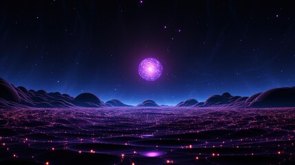 Futuristic Space Scene with Purple Planet and Asteroids: A Surreal Cosmic Landscape for Science Fiction and Fantasy Themes