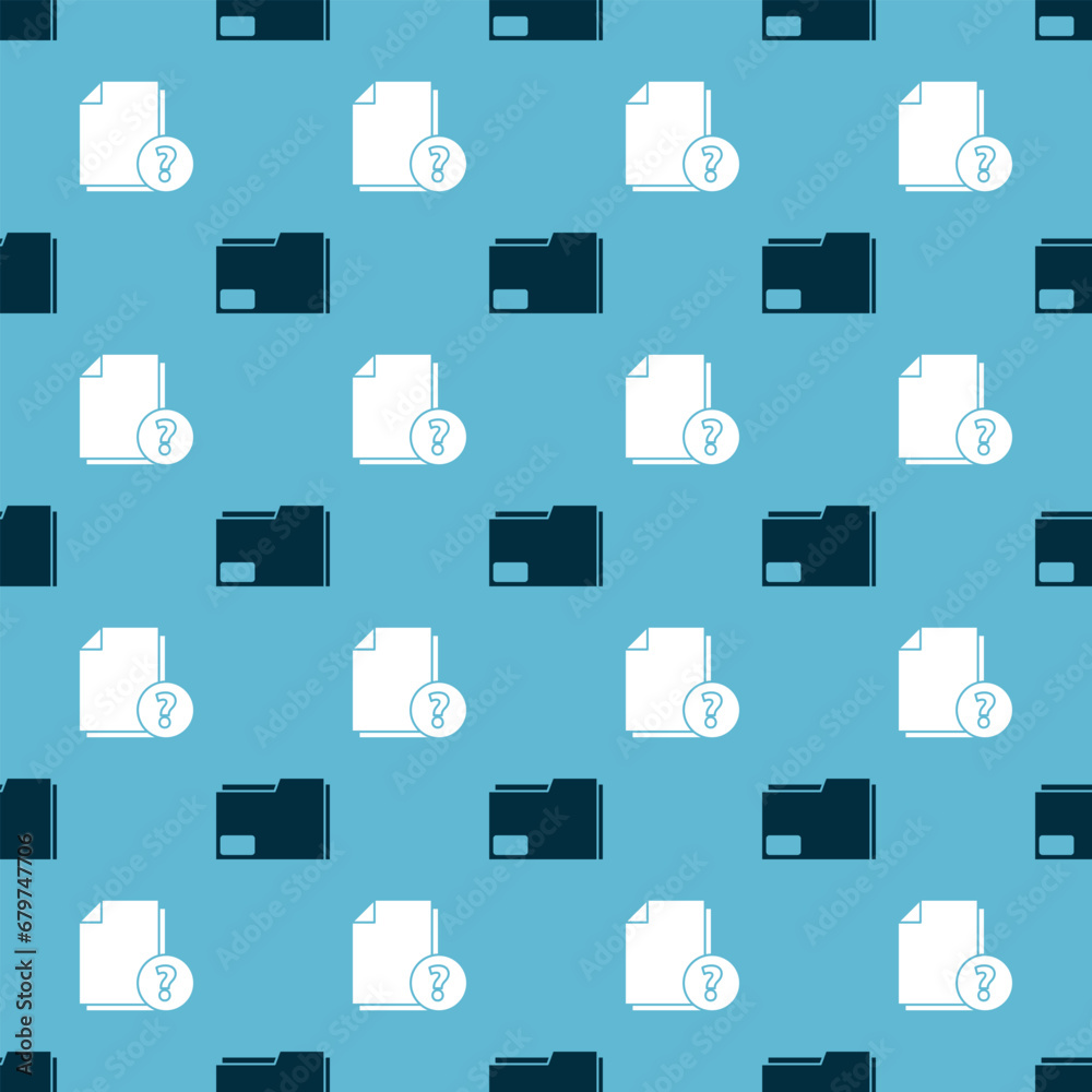 Poster set document folder and unknown document on seamless pattern. vector