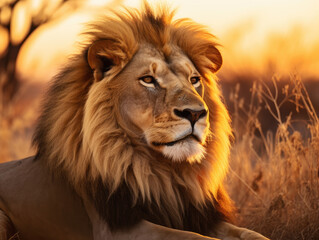 Naklejka na ściany i meble Majestic Lion in the Wild, Generative Ai