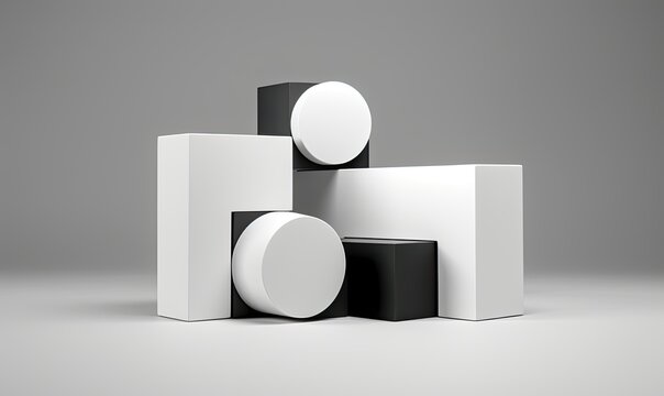Abstract composition of geometric shapes in monochrome.