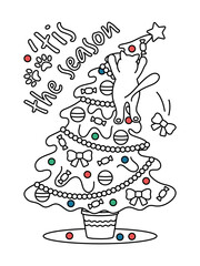 Tis The Season Retro Christmas Naughty Cat Funny  Sarcastic Winter Holidays New Year Greeting Card