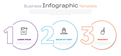 Set line Canister fuel, Lock picks for lock picking and Lighter. Business infographic template. Vector