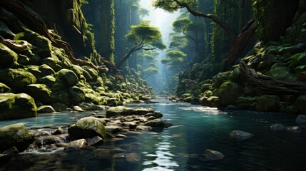 Beautiful Stream Painting Tropical Forest Natural, HD, Background Wallpaper, Desktop Wallpaper