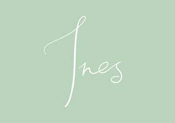 Female name Ines. Handwritten lettering calligraphy Girl name. Vector illustration