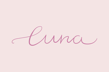 Female name Luna. Handwritten lettering calligraphy Girl name. Vector illustration