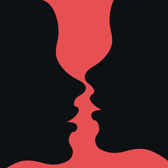 Silhouettes of two kissing women. Lesbian couple kissing. Vector illustration