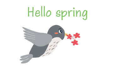 cute cartoon grey bird - spring banner