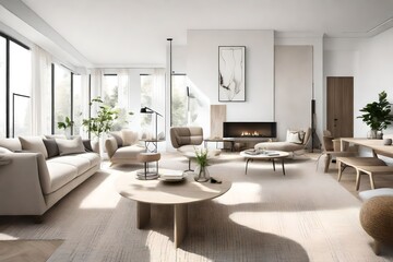 Fototapeta premium Neutral-colored interior living room with white walls