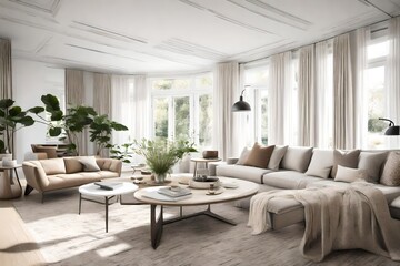 Naklejka na ściany i meble Neutral-colored interior living room with white walls