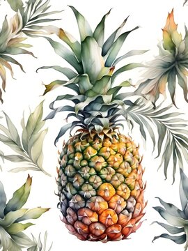 Pineapple Watercolor. Generative AI © Carlos