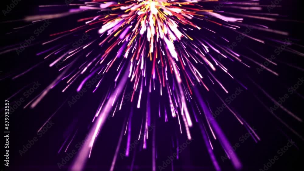 Poster abstract colorful animated firework particle burst, christmas new years eve animation, 4k uhd loop