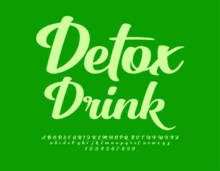 Vector eco concept Detox Drinks. Beautiful Calligraphic Font. Stylish Alphabet Letters, Numbers and Symbols set.