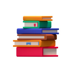 3d render illustration. Pile of books isolated on a white background. Stack of books with bookmarks. Concept of learning.