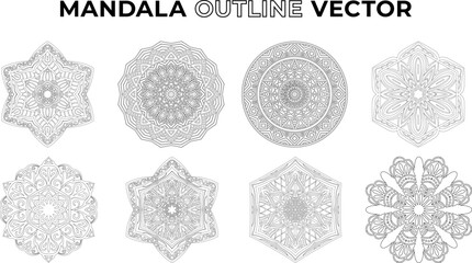 Set of outline mandala. Collection of mandala stroke empty vector, for adult coloring books template materials.