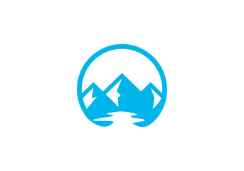 silhouette mountain river logo design vector illustration	
