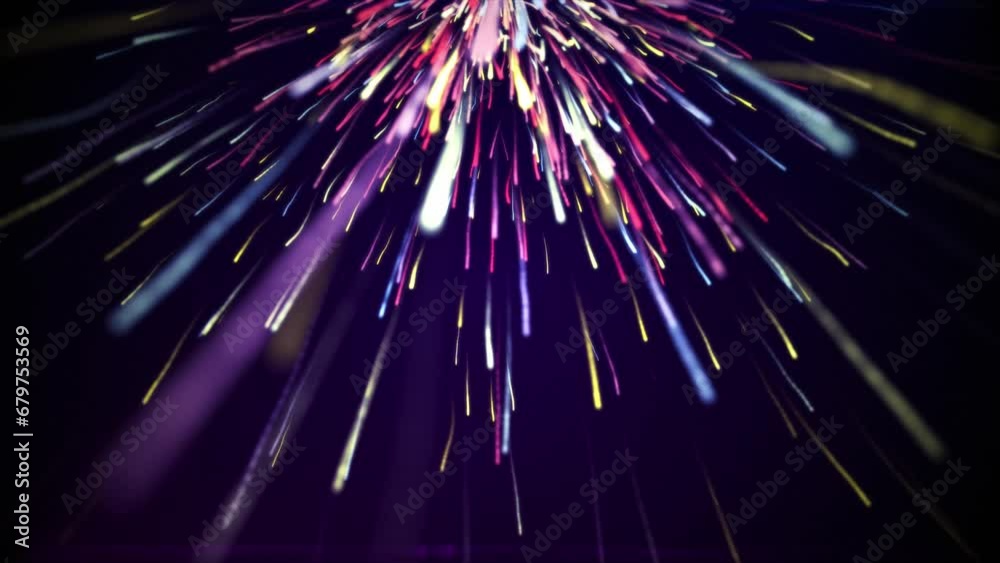 Wall mural abstract colorful animated firework particle burst, christmas new years eve animation, 4k uhd loop