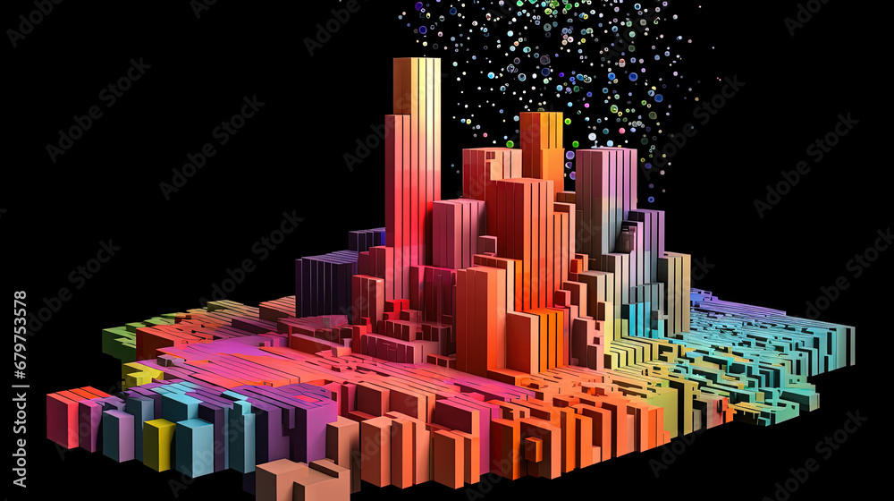 Poster Business data graph concept with market data clusters and particles. Digital sorting and management concept for business and finance.