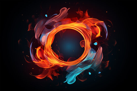 Orange and blue color circle on a dark background. Mockup for logo