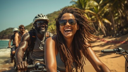 Obraz premium African Couple Cycling On Bike Vacation, HD, Background Wallpaper, Desktop Wallpaper