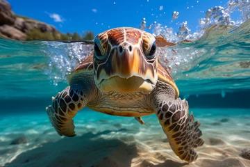 Muurstickers Endangered Hawaiian Green Sea Turtle. © charunwit
