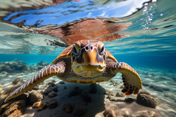 Endangered Hawaiian Green Sea Turtle. - obrazy, fototapety, plakaty