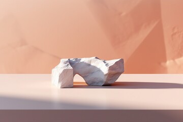 Minimal stone podium with warm pastel color for packaging, branding and cosmetic presentation,...