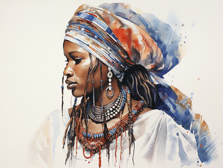 cultura africana em arte aquarela  - obrazy, fototapety, plakaty