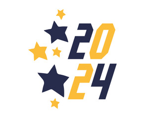 2024 Happy New Year Holiday Blue And Yellow Graphic Design Abstract Vector Logo Symbol Illustration