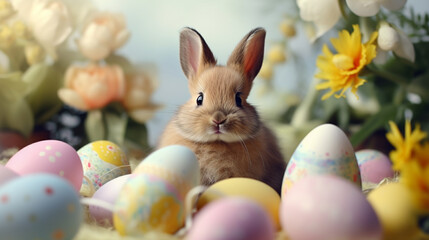 Fototapeta na wymiar easter bunny and easter eggs.Generative AI