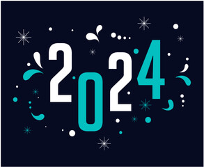 2024 Happy New Year Holiday Cyan And White Graphic Design Abstract Vector Logo Symbol Illustration With Blue Background