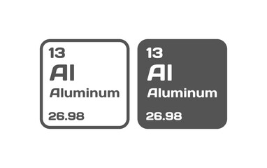 Aluminum chemical element icon. Flat, gray, Al Aluminum chemical element icons, periodic table. Vector icons