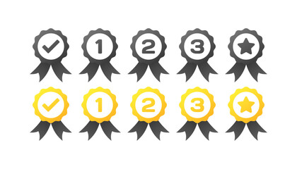 Medal icons. Different styles, medals with check mark, number 1, 2, 3. Vector icons - obrazy, fototapety, plakaty