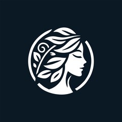 Illustration of women's hairstyle icon, logo with women's face. Vector beauty concept.
