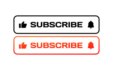 Subscribe buttons. Different styles, thumbs up and bell icons, subscribe buttons. Vector icons
