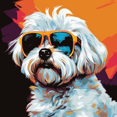 Trendy Maltese Dog with Sunglasses Pop Art Illustration