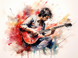 Obraz premium musico guitarrista arte aquarela 
