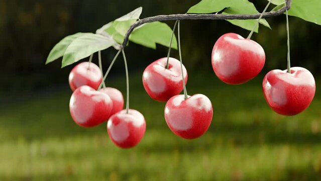 4K Time Lapse of Cherry's growing on a branch, animation 3d
