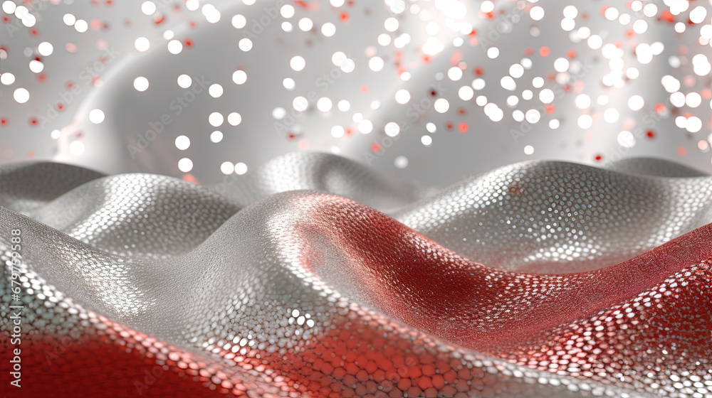 Poster Abstract shiny background with red glitter. Scattered confetti sparkles with red color.