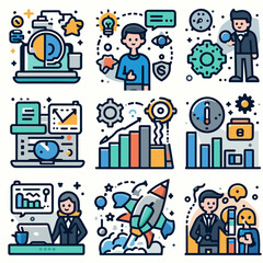 スタートアップ企業のビジネス領域のイメージアイコンセット素材