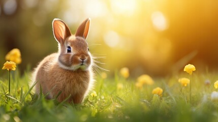 Fototapeta premium cute animal pet rabbit or bunny smiling and laughing isolated with copy space for easter background, rabbit, animal, pet, cute, fur, ear, mammal, background, celebration, generate by AI