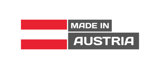 Made in Austria icon. Flat, flag of Austria, made in icon, national flag of Austria. Vector icon