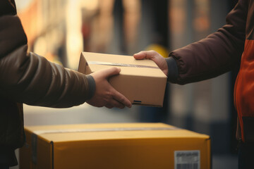 Hand accepting a delivery of boxes from deliveryman