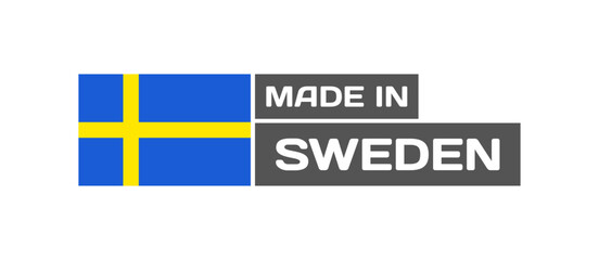 Made in Sweden icon. Flat, flag of Sweden, made in icon, national flag of Sweden. Vector icon